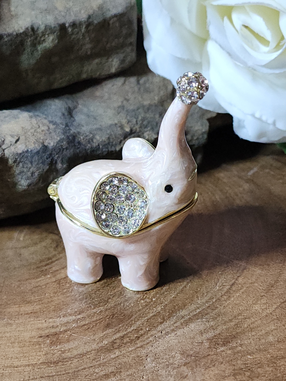 Adorable Baby Pink Elephant Enameled Jewelry Box Trinket Box